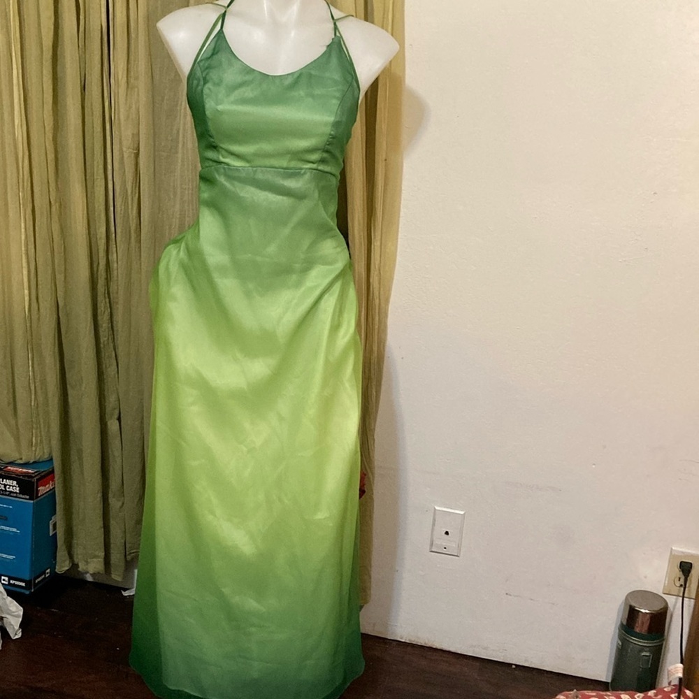 Green gown fully lined with strappy back size Small